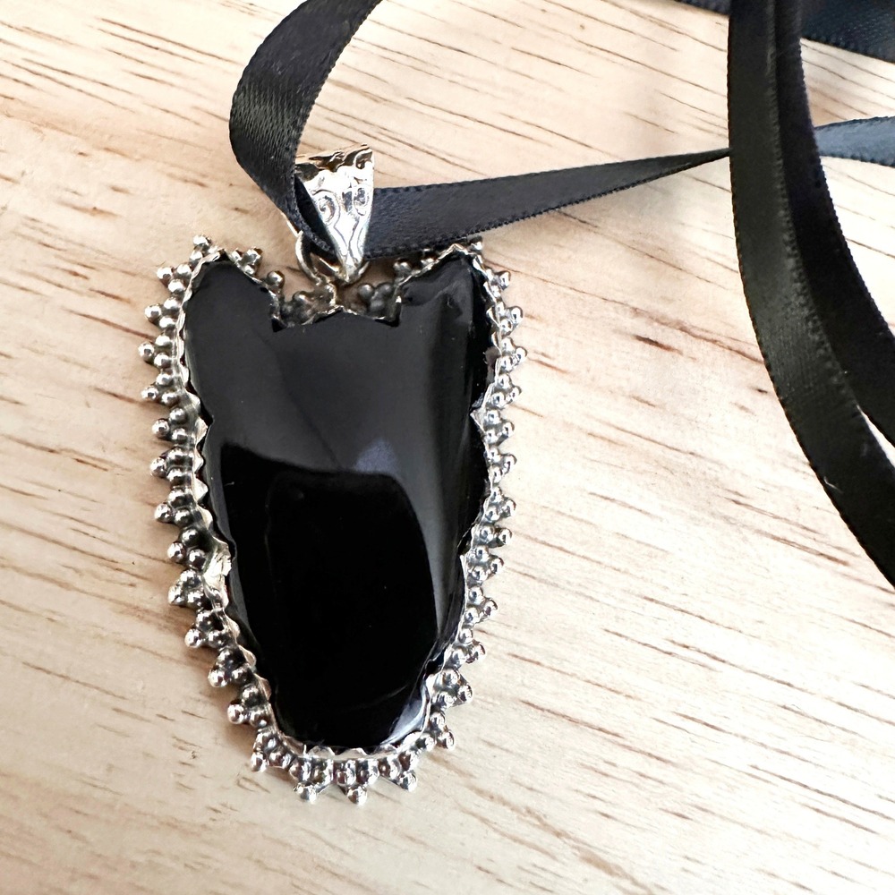 925 Sterling Silver Black Onyx Steer Head Pendant Southwestern Western Rodeo